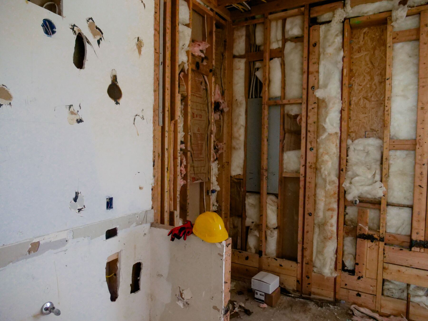 Gutted space framed and insulated for conversion